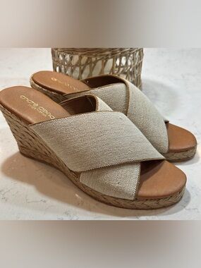 Andre Assoue espadrilles crisscross wedge sandals size 6